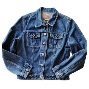Vtg Guess Denim Jacket Womens S/M Y2K Blue Denim Jean Trucker 90s
